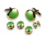 Colored Stone Center Wide Rim Studs and Cufflinks Set in Assorted Colors